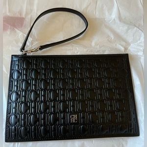 Carolina Herrera Black Embossed CH Wristlet